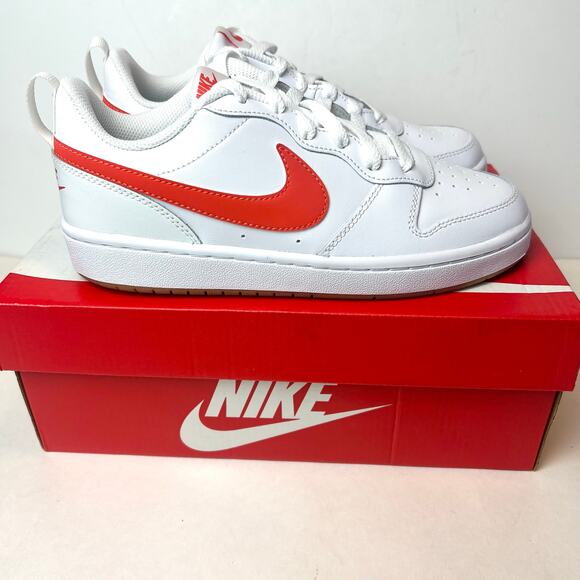 New Nike Court Borough Low 2 GS White/Orange Summit Youth Size 5.5